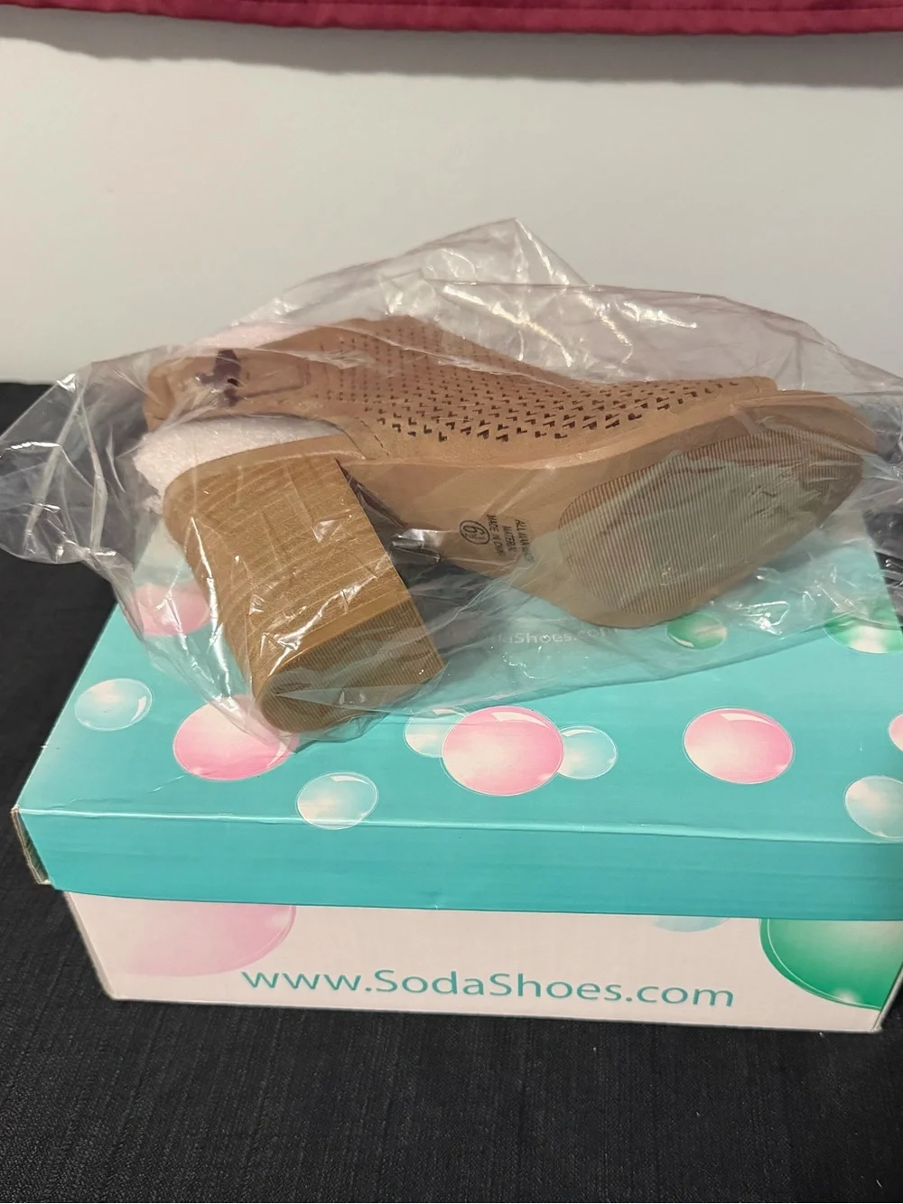 Women's Tan Perforated Block Heel Sandal